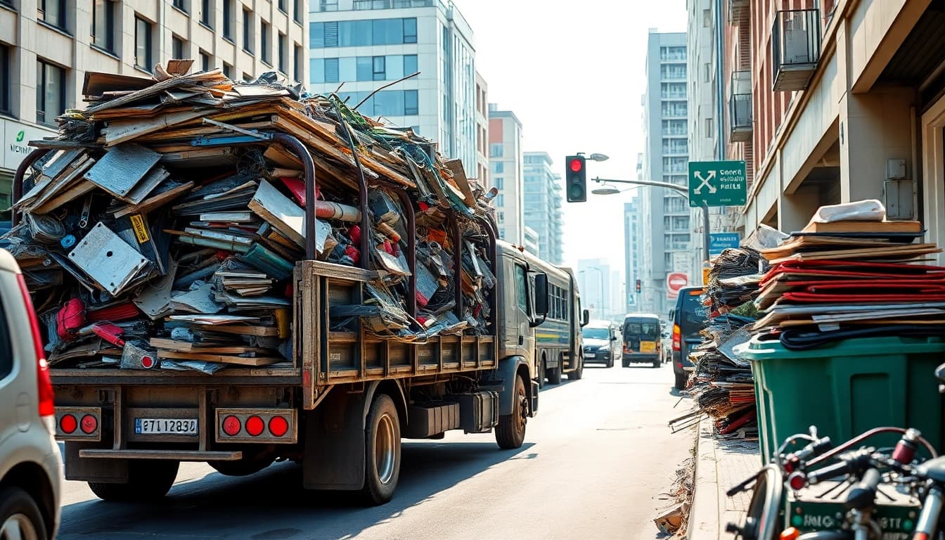 Schrotthändler Wuppertal collecting various scrap materials in a vibrant urban setting.