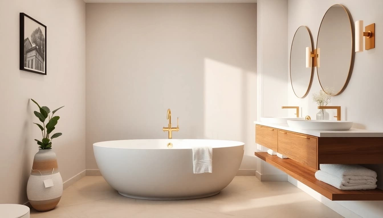 Transform your space with sophisticated bathroom remodeling, featuring a stylish soaking tub and modern fixtures.