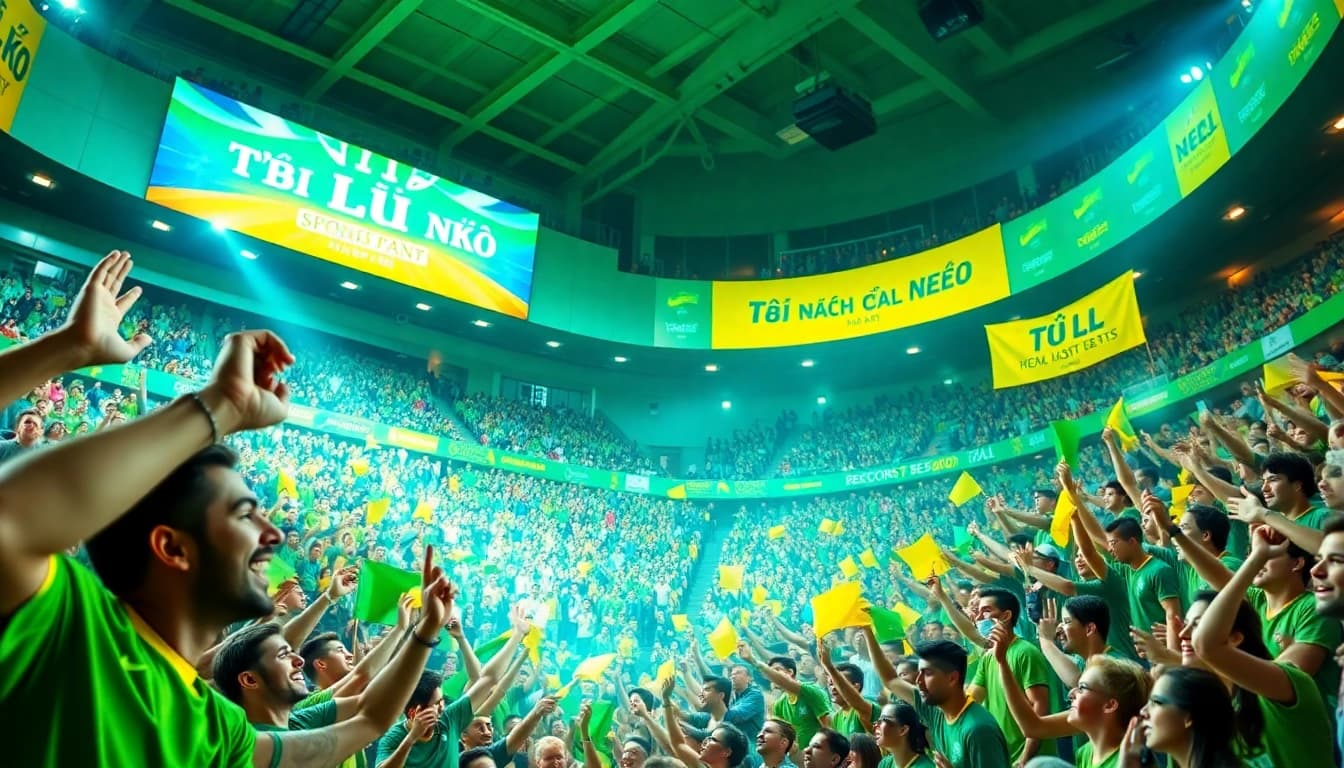 Capture the excitement of tỷ lệ kèo nhà cái hôm nay with a cheering sports crowd.