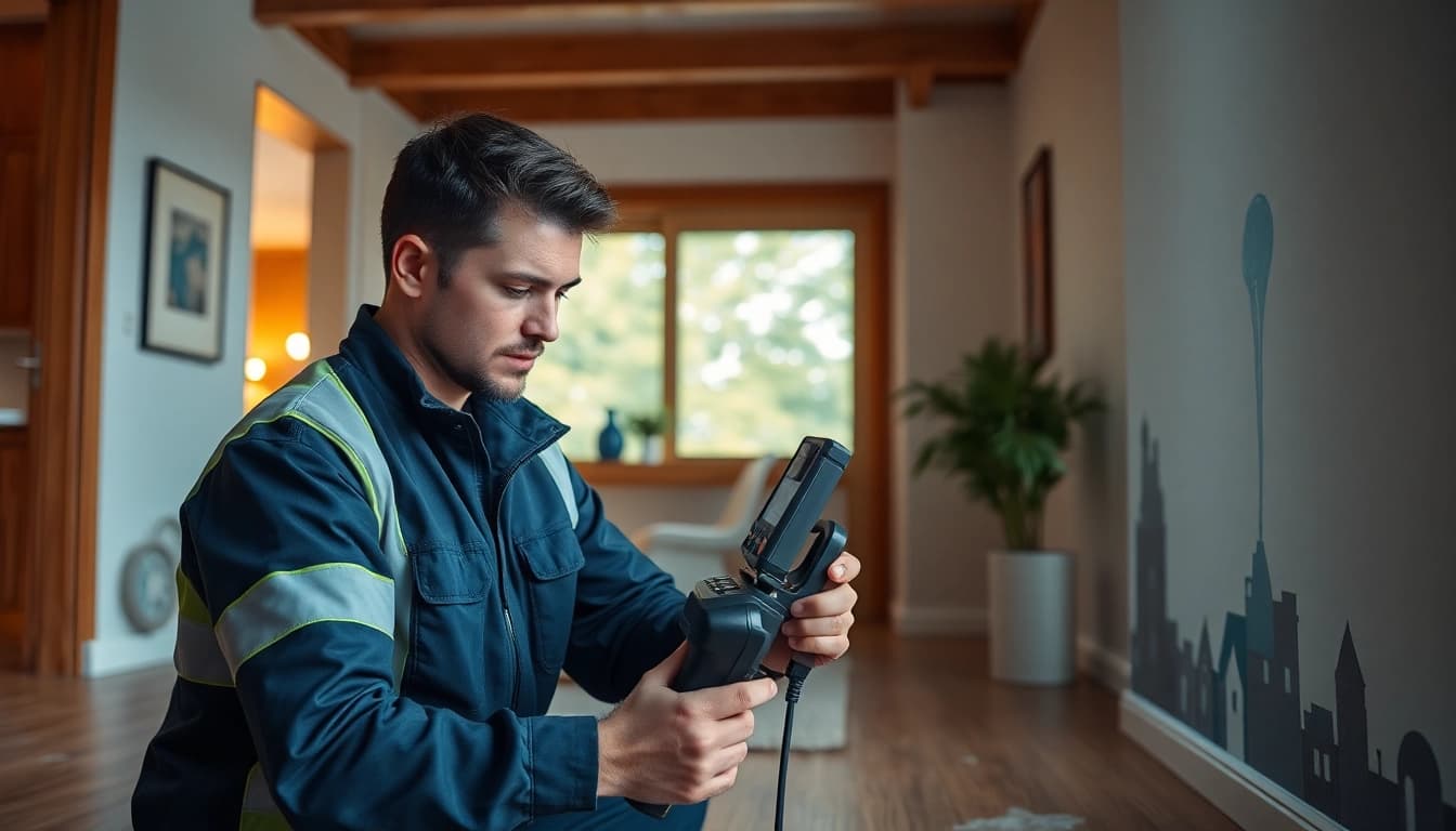 Professional technician performing leak detection Cornwall in a modern home.