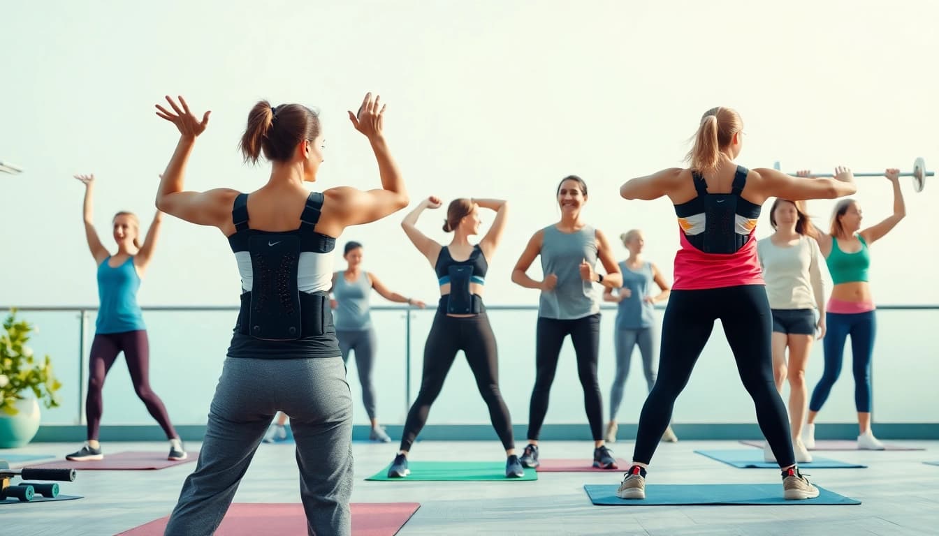 Fivali back brace posture support showcased by active individuals in a fitness setting.