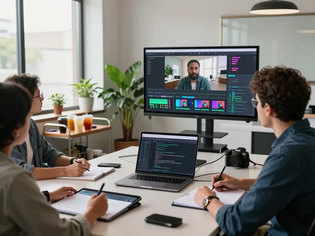 Collaboration in a professional workspace using video to prompt ai for innovative video analysis.