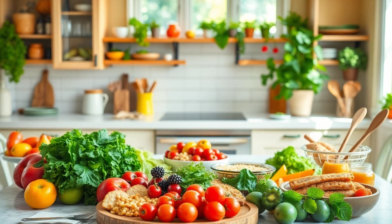 Explore delicious healthy food options arranged beautifully on a sunlit kitchen table.