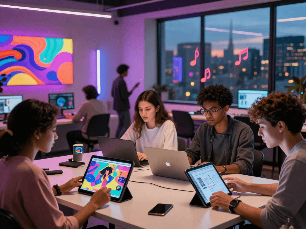 18+ ai-driven platform engaging diverse young adults in creative digital art collaboration.