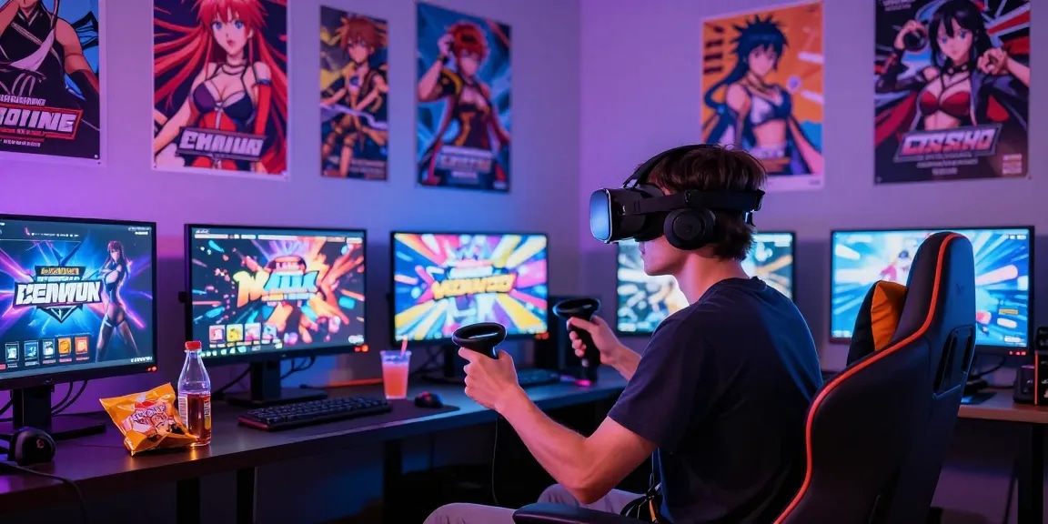 Player enjoying a hentai game in a vibrant virtual reality setup.