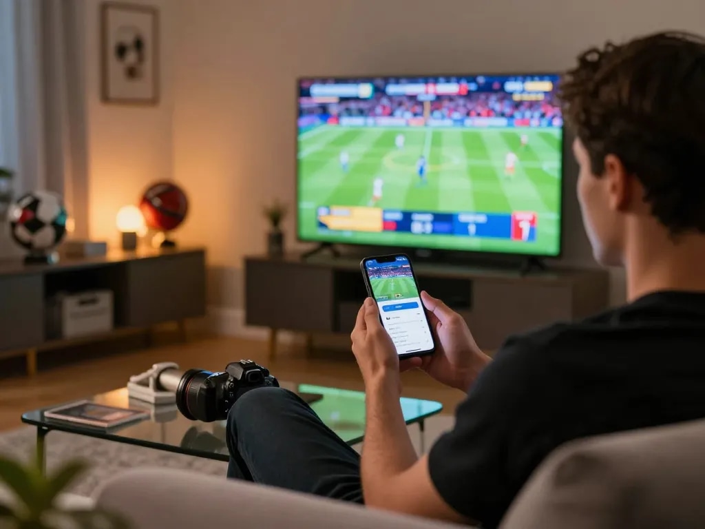 Engaging in live sports betting on the USBET app in a lively home setting