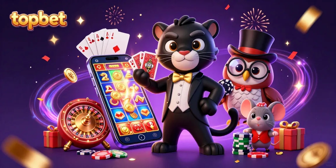 topbet offers an exciting gaming experience with vibrant characters and casino elements.