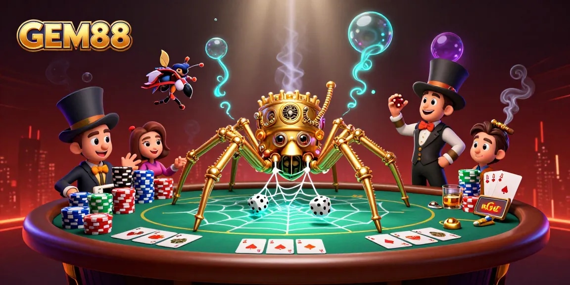 Engage in thrilling gameplay at GEM88, featuring vibrant poker scenes and rich casino elements.