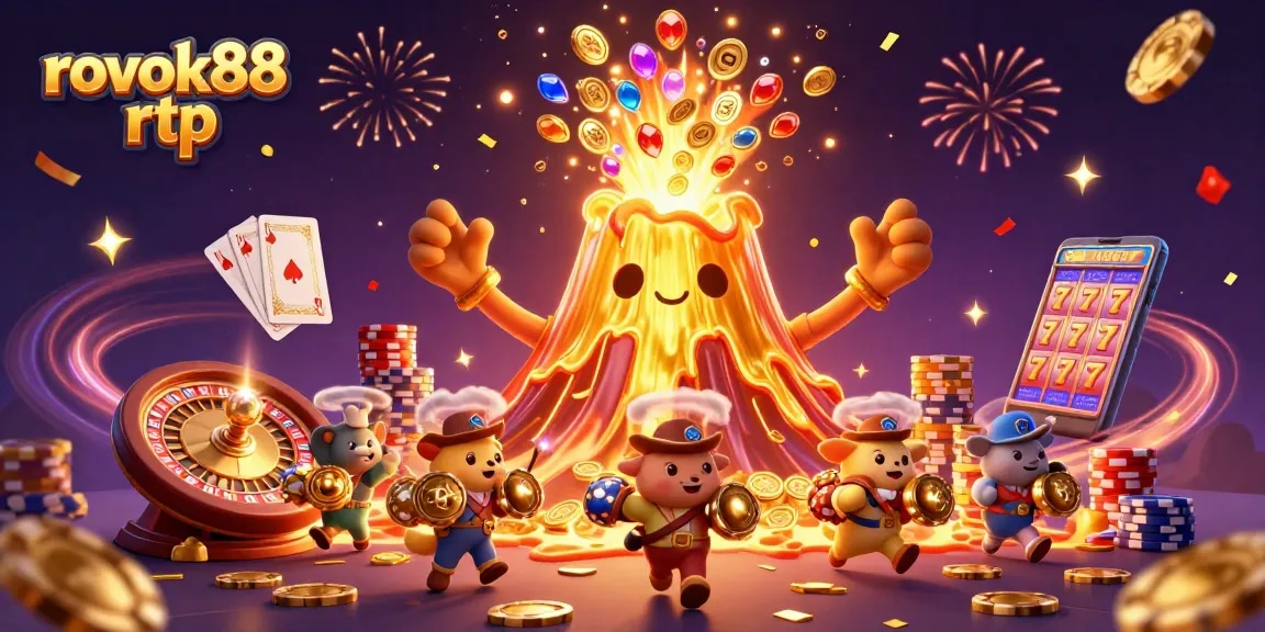 Experience thrilling wins with rokok88 rtp in this vibrant casino illustration filled with excitement.
