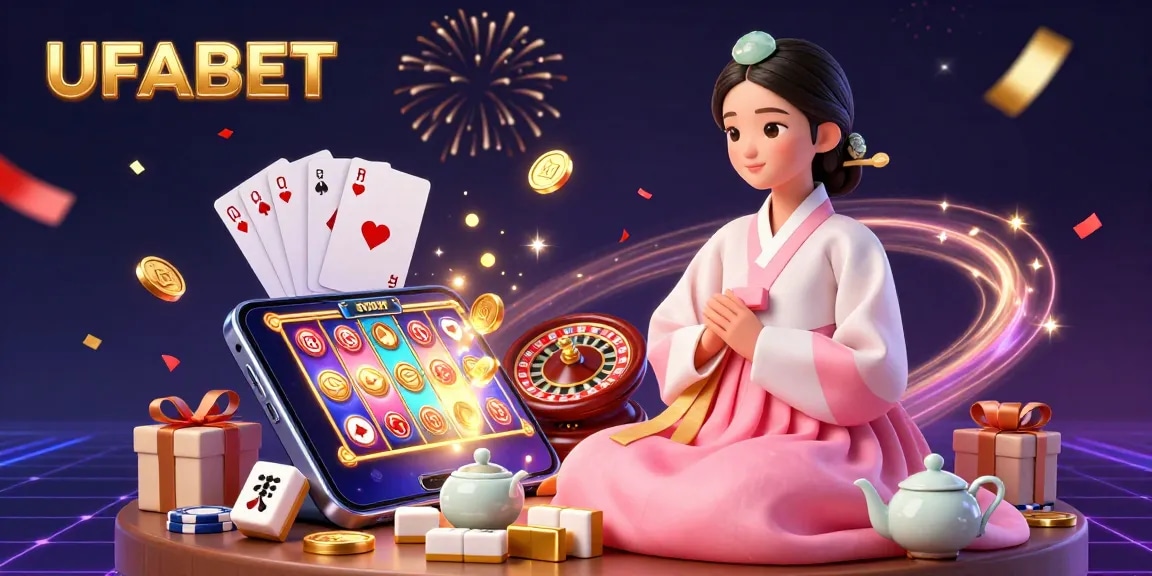 Win big with UFABET's exciting games, featuring vibrant characters and lively elements in a stunning casino scene.