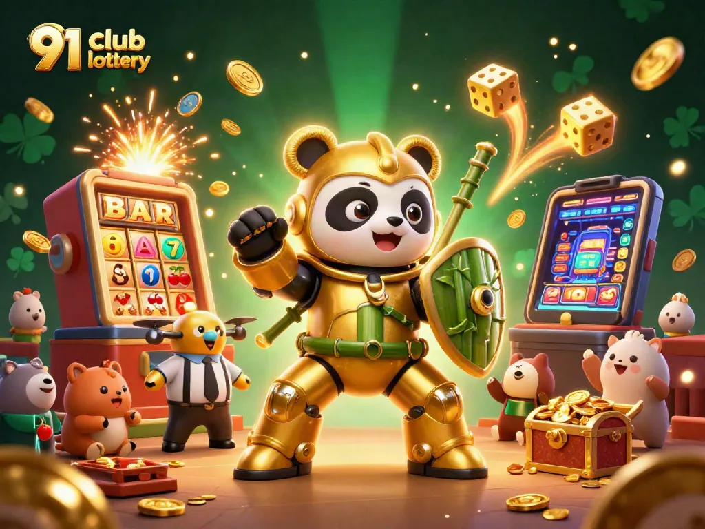 Engage with the exhilarating 91 club lottery experience featuring a golden panda in action.