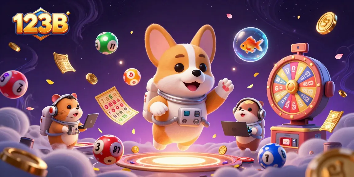 Engage in exciting casino games with 123B at a vibrant space station atmosphere, featuring 3D characters.