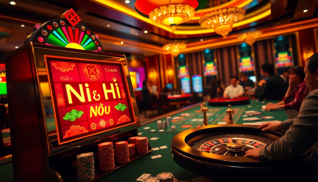 Winning at a Nổ Hũ slot machine in a luxurious casino environment.