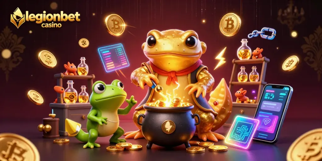 Engage with legionbet casino's vivid scene showcasing alchemists and crypto magic
