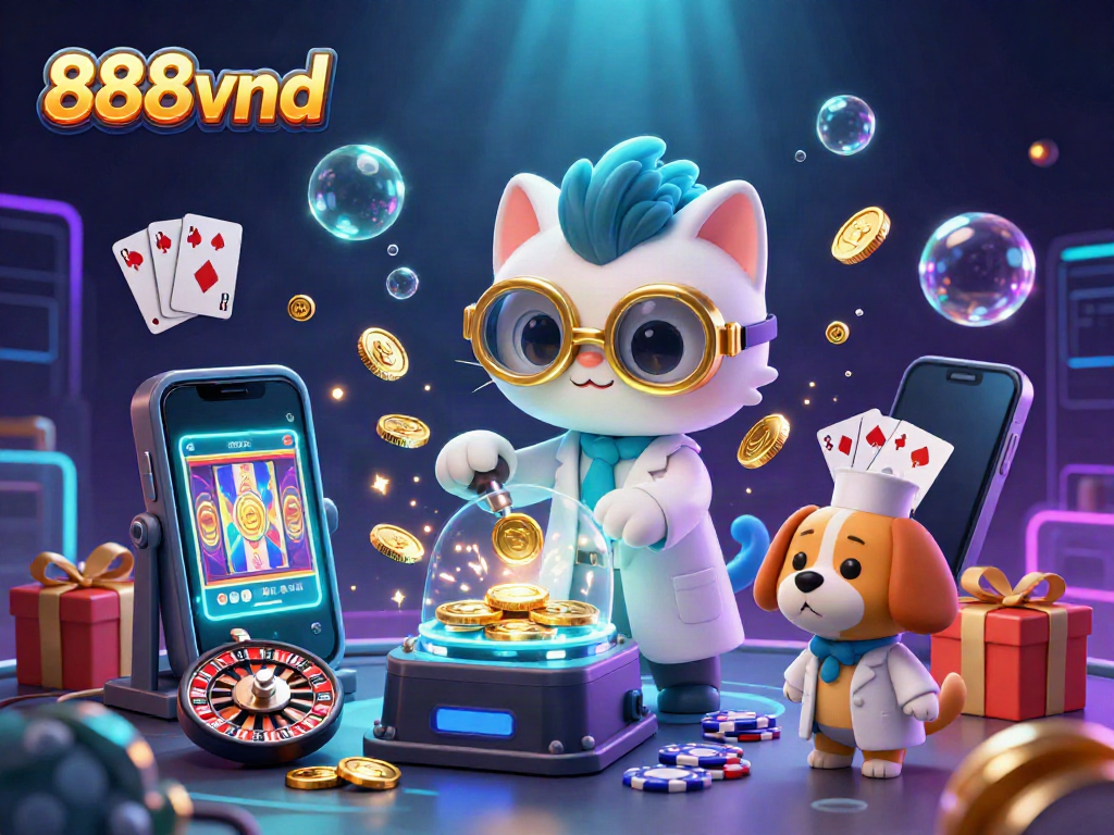 Engage in thrilling gameplay at 888vnd with vibrant slots, sparkling coins, and interactive gaming elements.