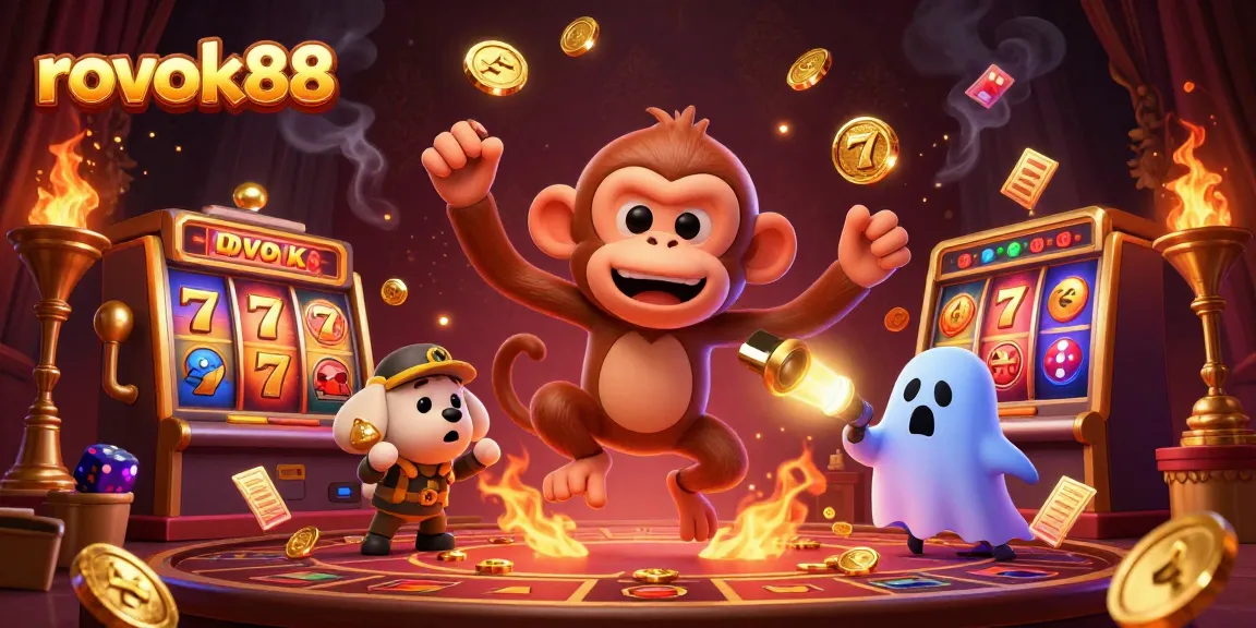 rokok88 engages players with guided slot machine gameplay featuring a mischievous monkey and golden elements.