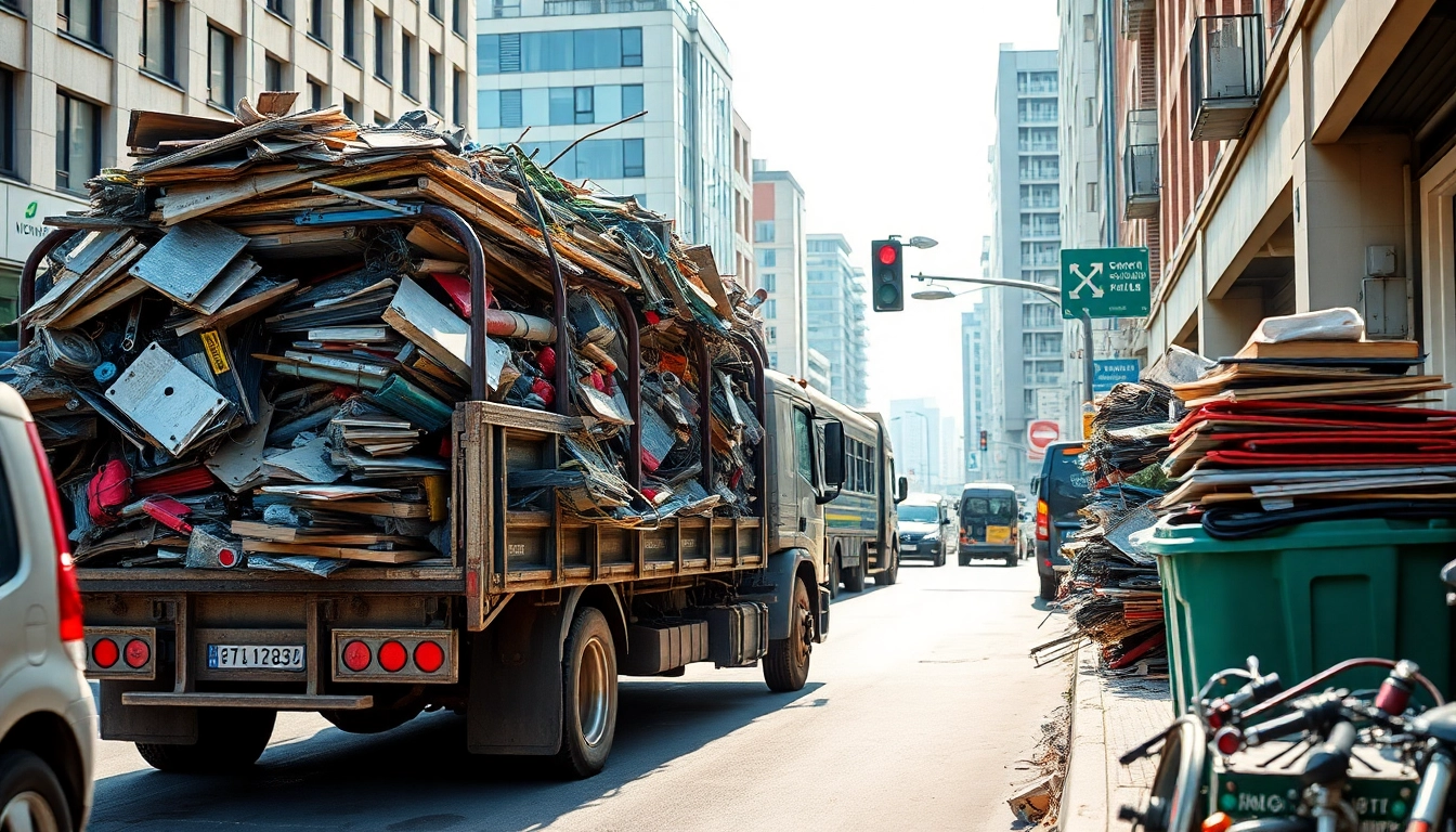 Schrotthändler Wuppertal collecting various scrap materials in a vibrant urban setting.