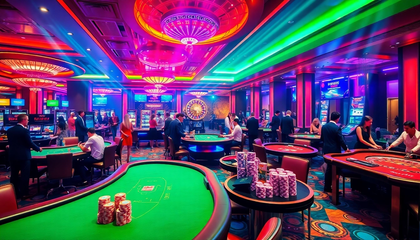 Players enjoying diverse games at Rikvip casino, highlighting vibrant gambling atmosphere.