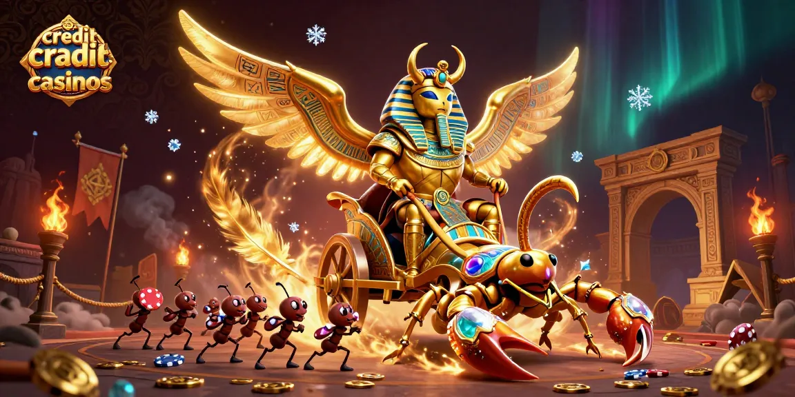 Engage with credit card casinos featuring a golden scarab beetle in a vibrant casino scene.