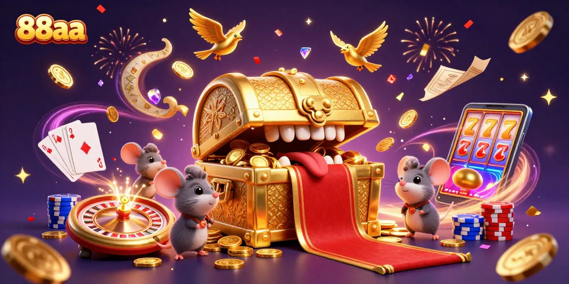 88aa players enjoy rich rewards in a dynamic casino scene with treasures, games, and excitement.