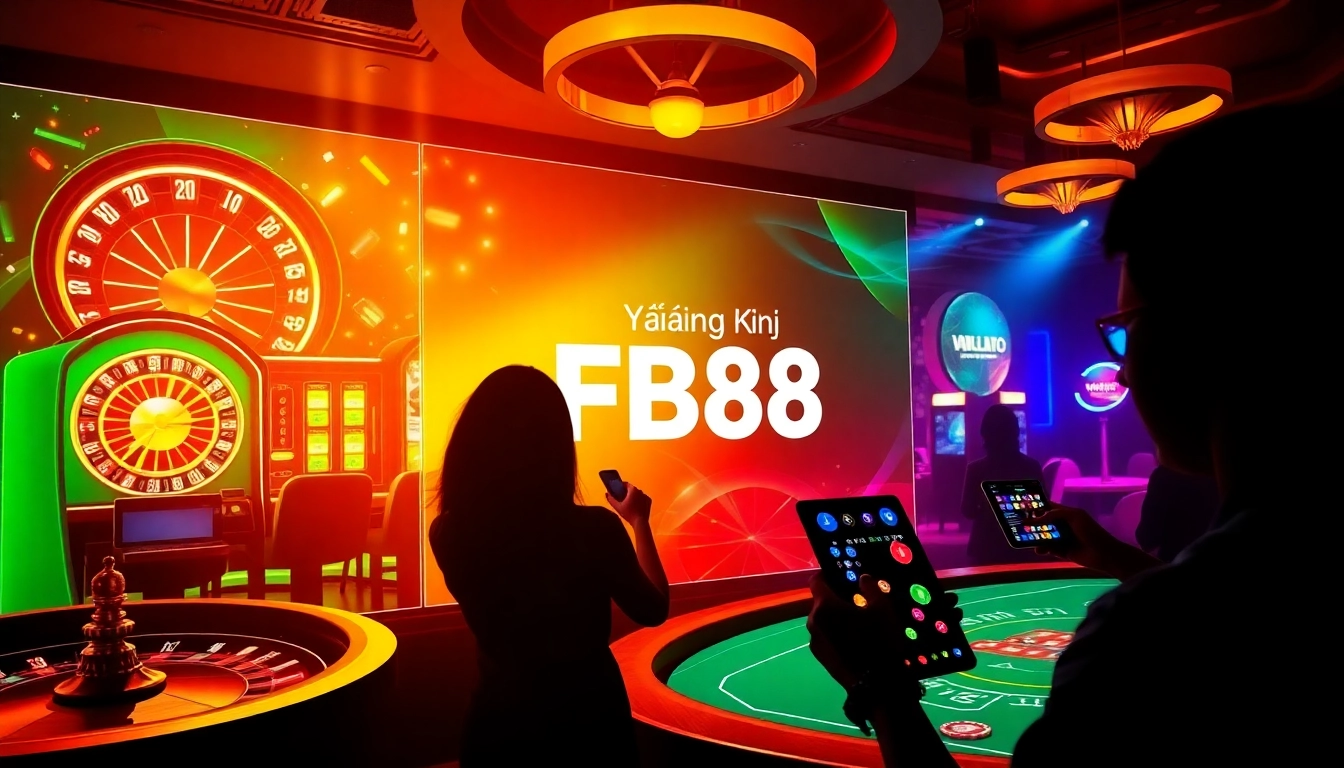 Users can easily "Đăng Ký FB88" through a lively online casino with spinning roulette and bright slot machines.