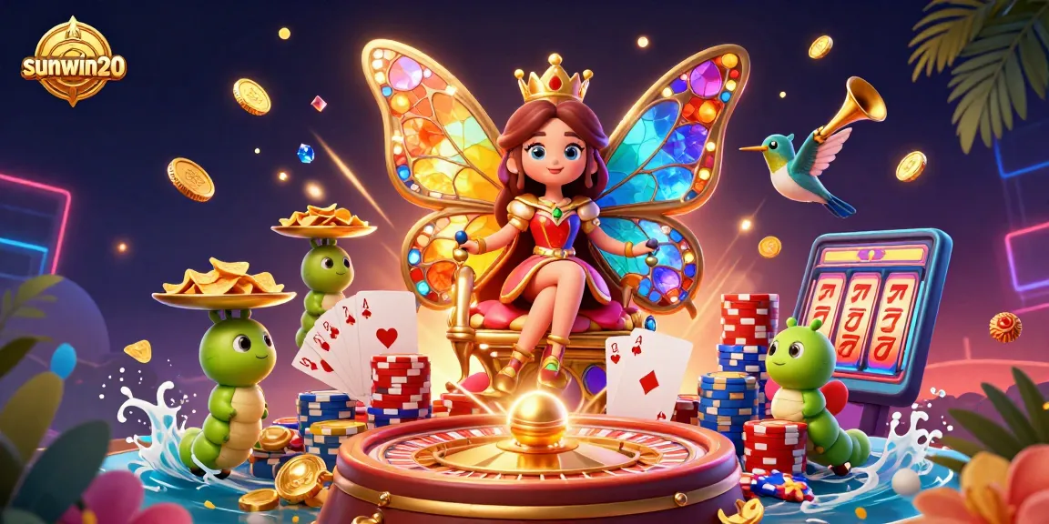 Engage in thrilling gaming with sunwin20, showcased in a rich casino scene of characters and elements.
