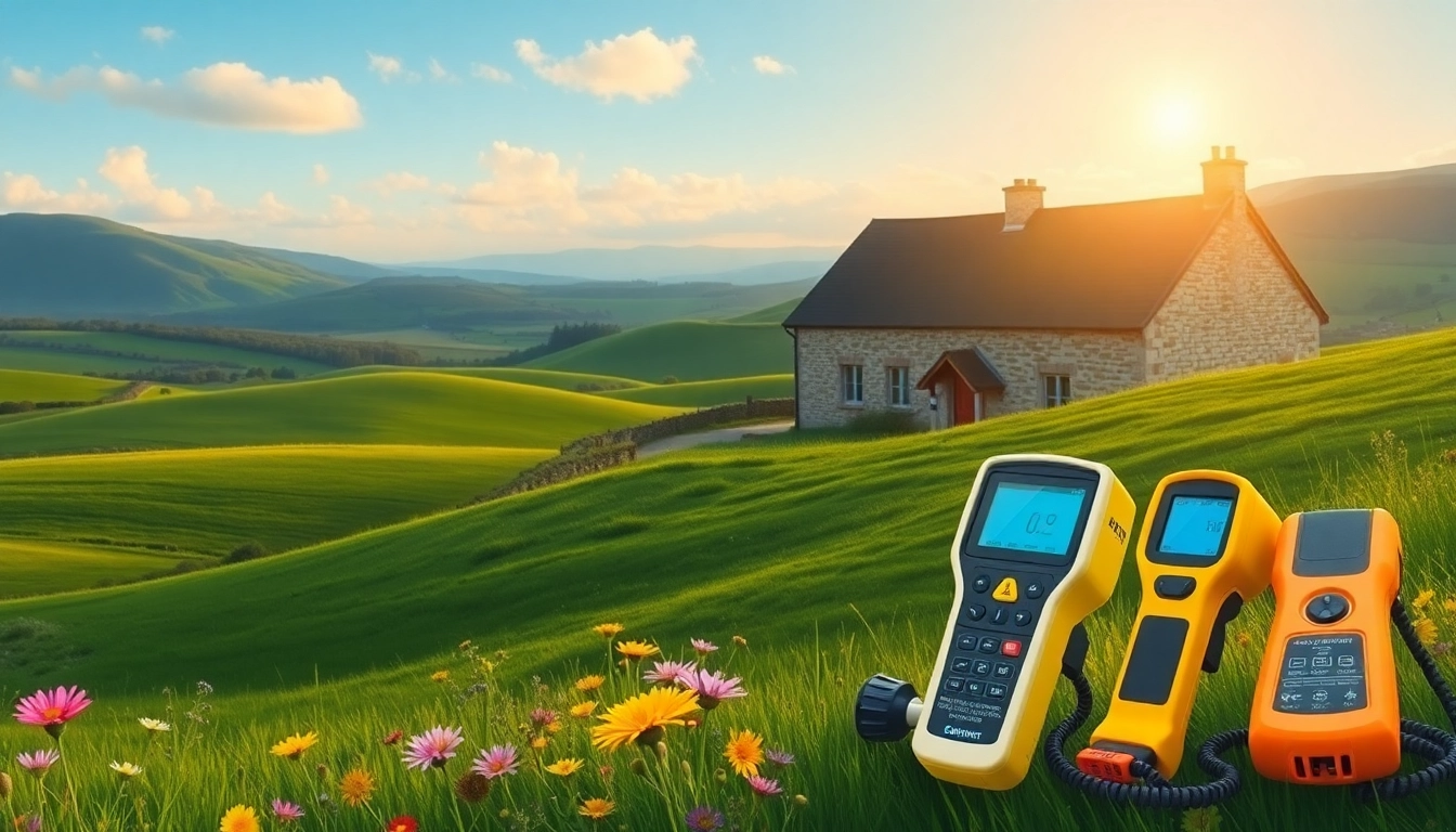 Leak Detection Cornwall tools and serene countryside in Cornwall.
