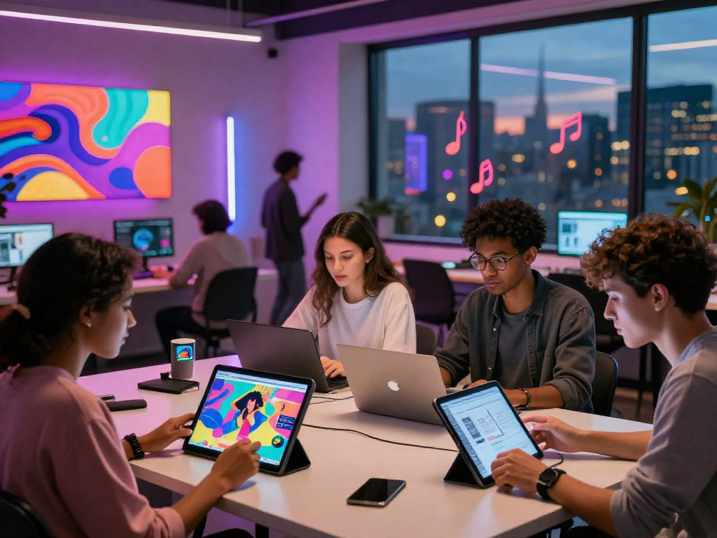 18+ ai-driven platform engaging diverse young adults in creative digital art collaboration.