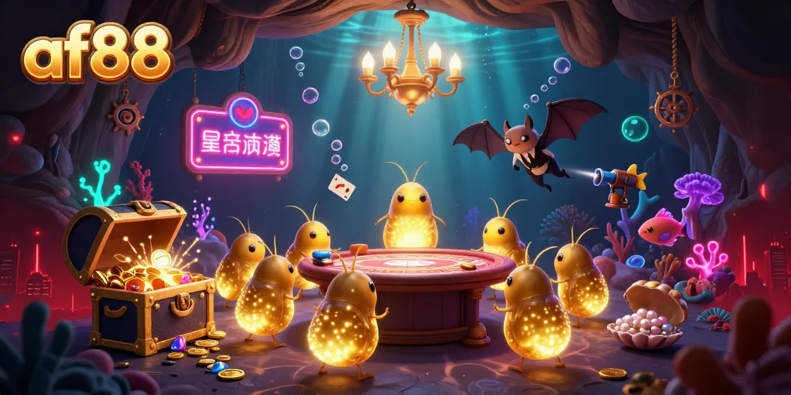 Experience thrilling gameplay at af88 with vibrant glowworms lighting the casino, surrounded by treasure and rich details.