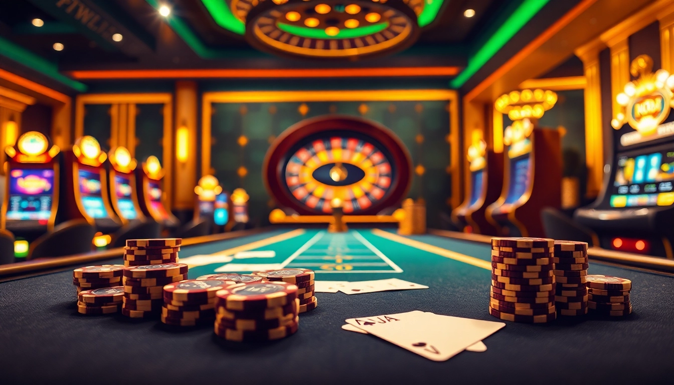 Experience the thrill of FLY88 trang chủ with vibrant casino elements, poker chips, and a roulette wheel.