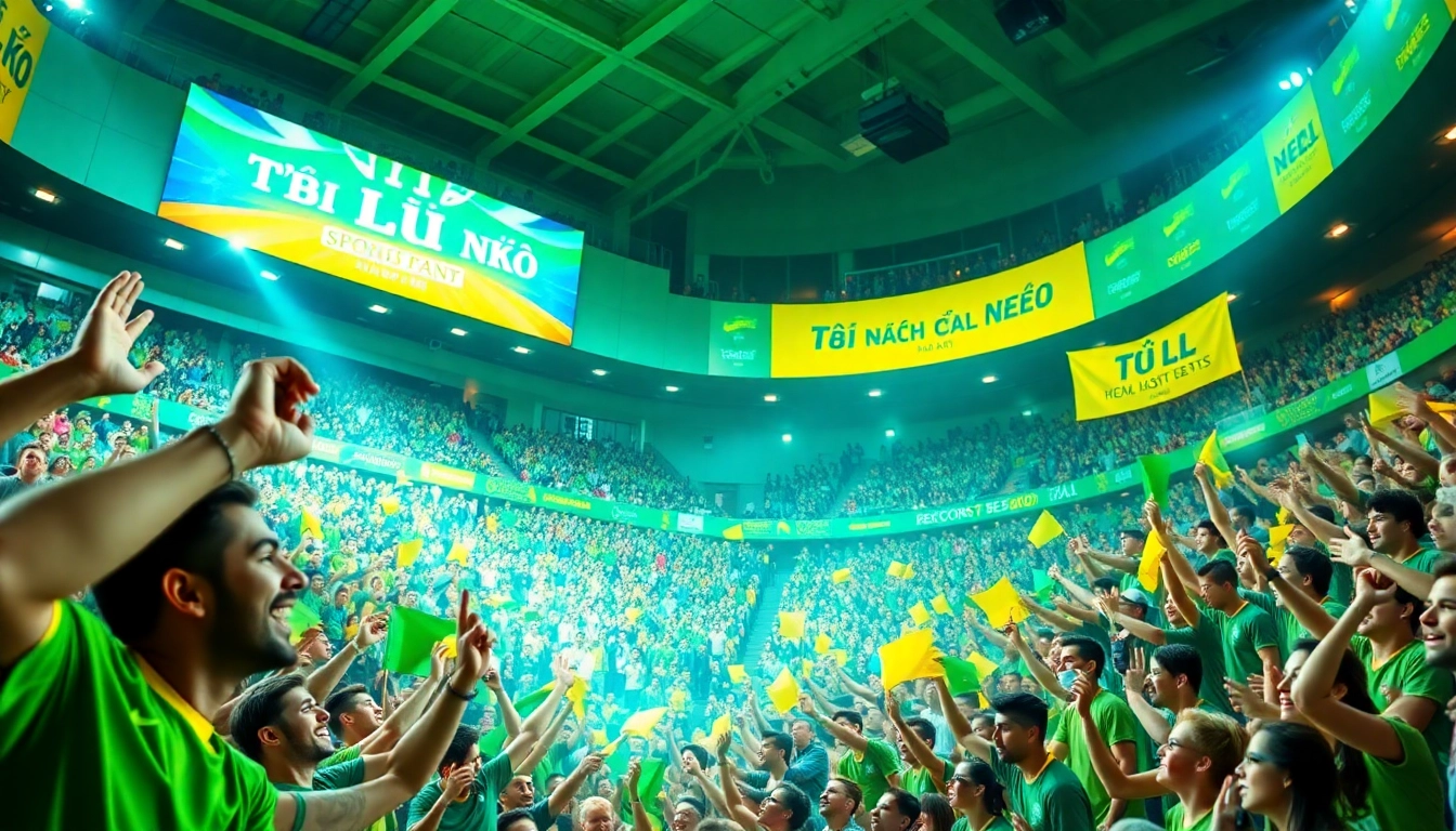 Capture the excitement of tỷ lệ kèo nhà cái hôm nay with a cheering sports crowd.