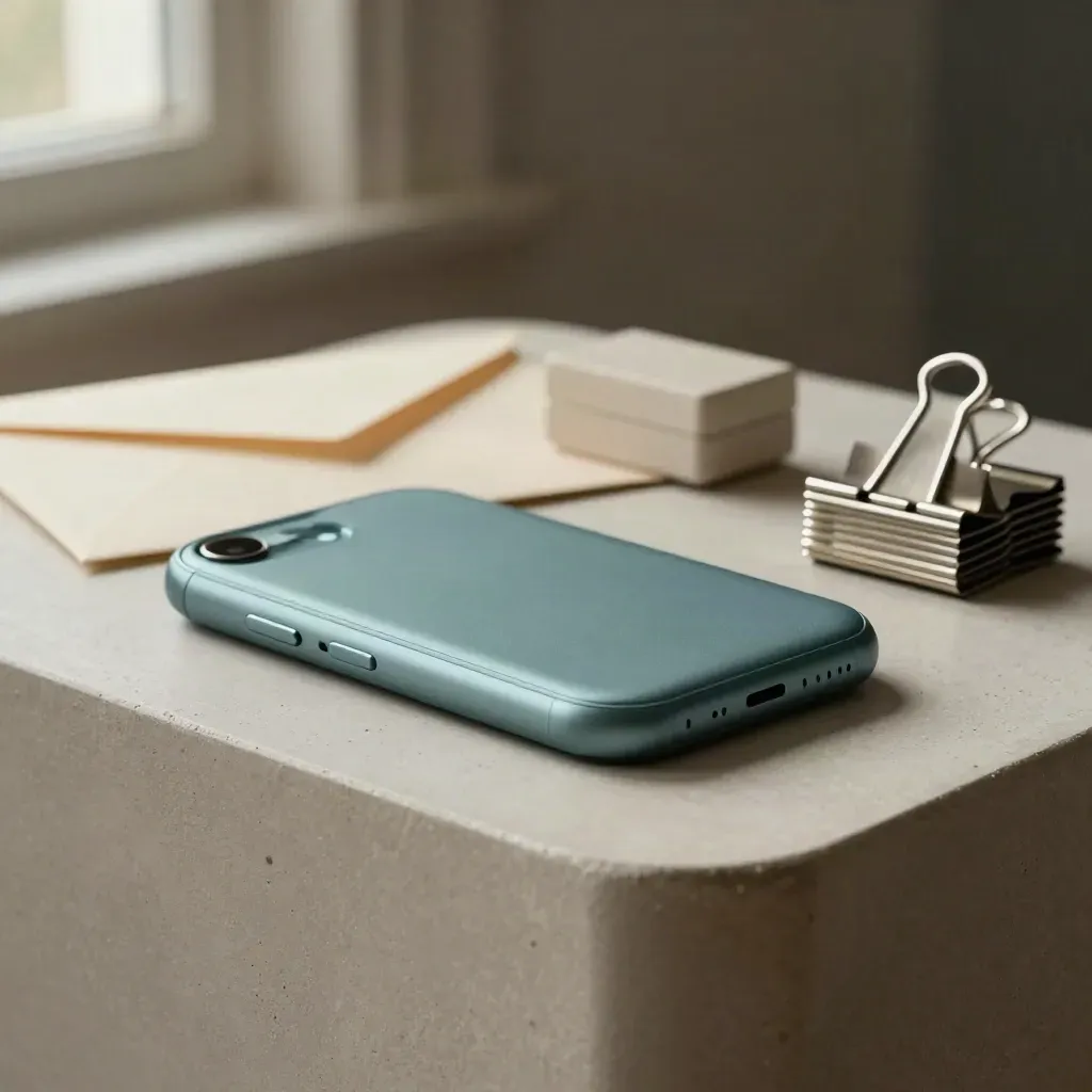 Phone dock, sealed envelope, refill box and clip stack on a pale side table.