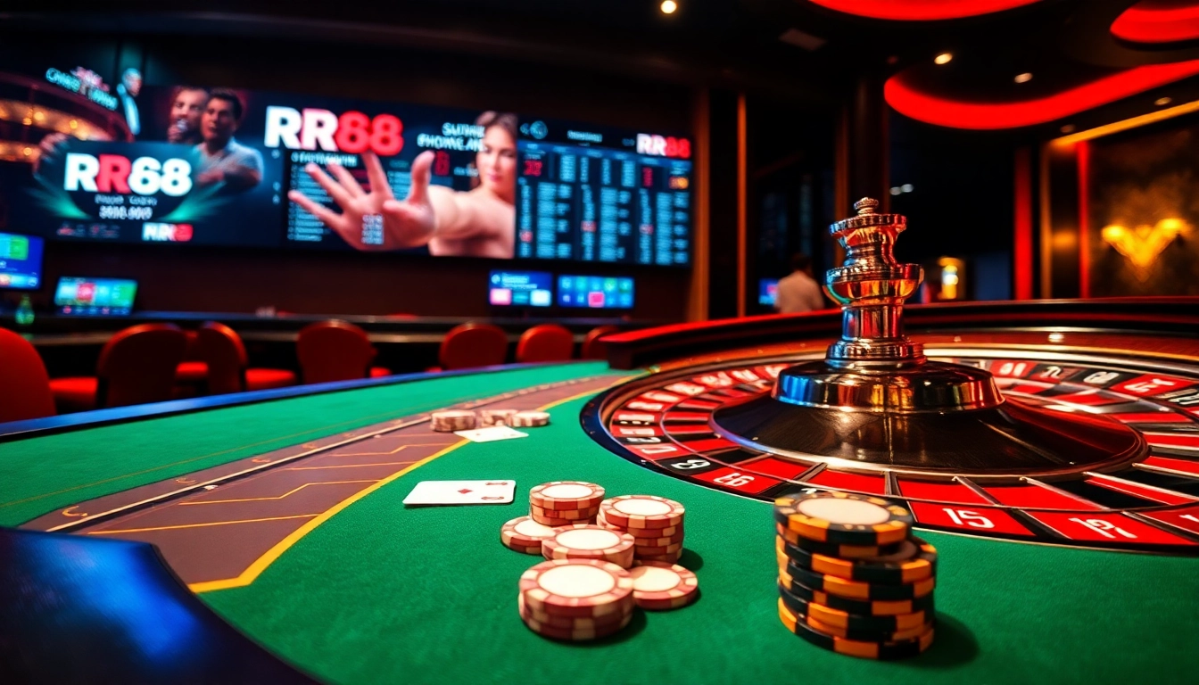 Experience the excitement of RR88 at a luxurious casino with roulette and poker.