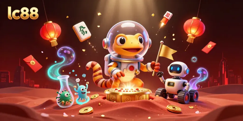 Engage with the lc88 Martian casino, featuring vibrant characters and dynamic gambling elements.