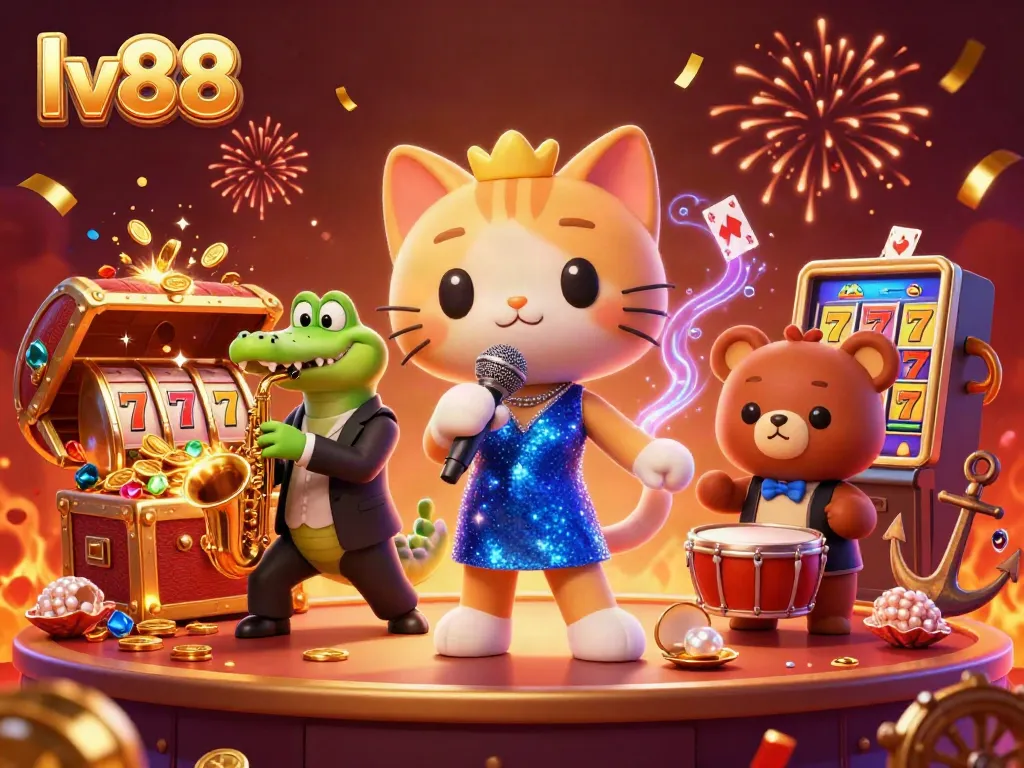 Enjoy thrilling games at lv88 featuring a vibrant casino scene with characters and colorful elements