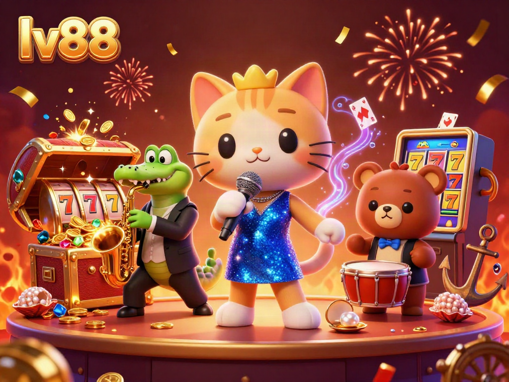 Enjoy thrilling games at lv88 featuring a vibrant casino scene with characters and colorful elements