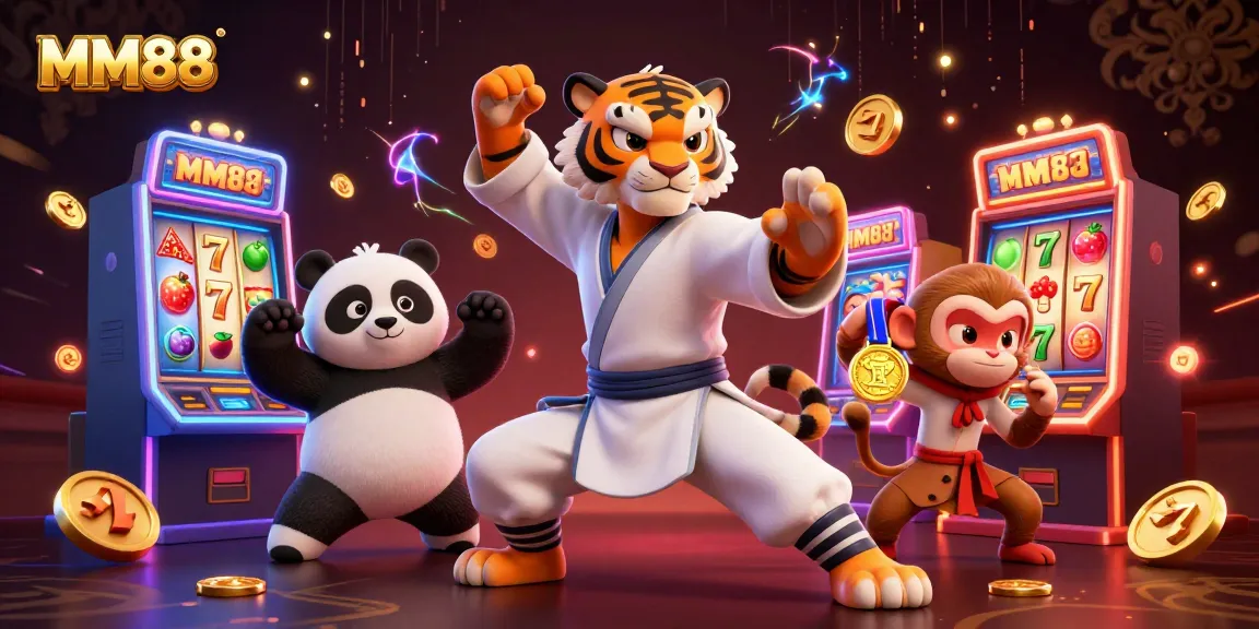 Engage in the vibrant MM88 slots adventure featuring a kung fu tiger and playful characters.