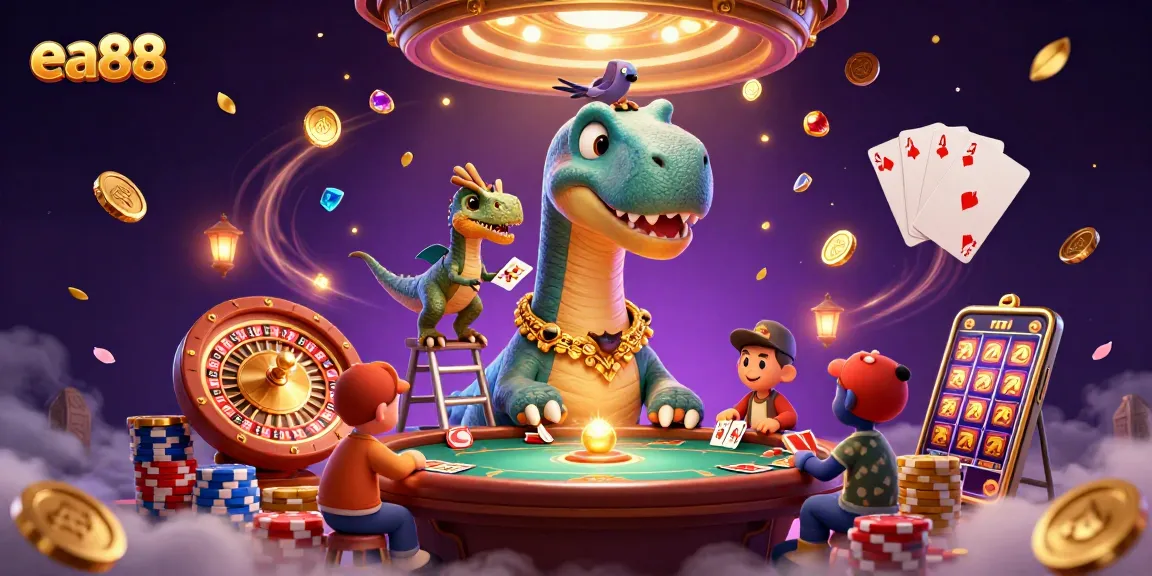 ea88 captivates players with vibrant casino scenes featuring a brontosaurus and clever raptor
