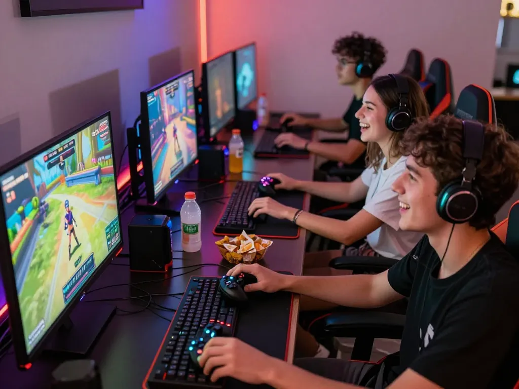 Multiplayer gaming session with players immersed in real porn games, showcasing vibrant visuals and engaging atmosphere.