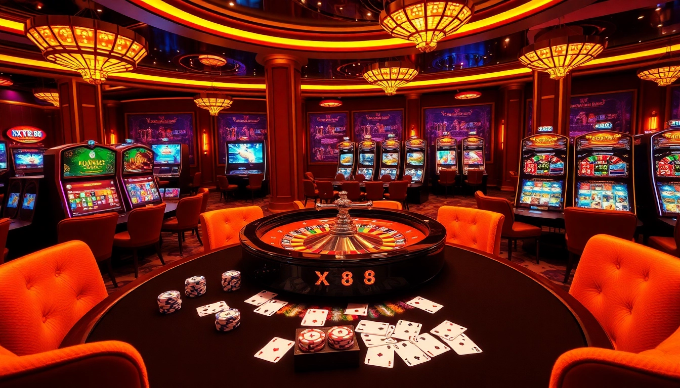 Experience the excitement of online gambling at https://xx88.nl/ with a vibrant casino scene featuring roulette and poker chips.