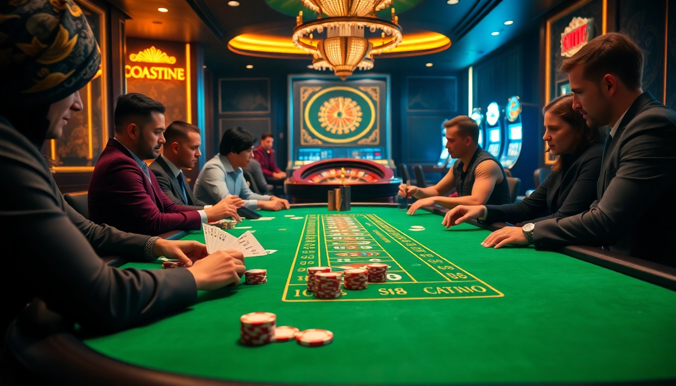 S8-themed casino scene with vibrant betting tables and excited players engaging in high-stakes gambling.