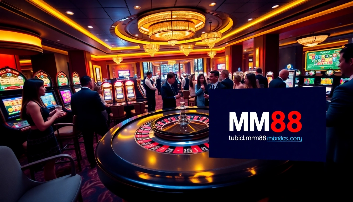 Experience the thrill of online gambling at https://mm88.sh/ with a vibrant casino scene filled with excitement.