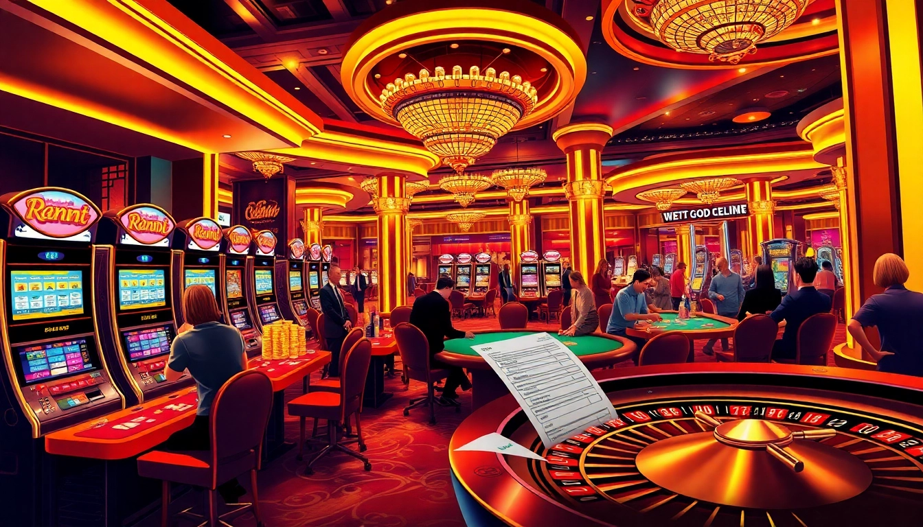 Experience thrilling play with rikvip at an elegant casino showcasing vibrant gaming areas.
