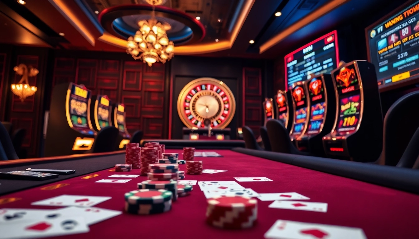 Experience excitement at uu88 com with vibrant casino elements like poker chips and slot machines.