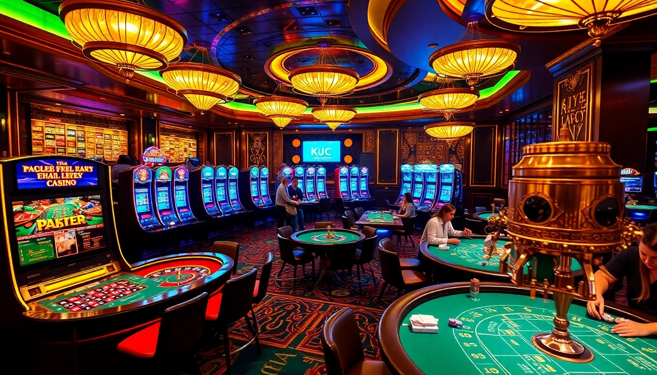 KJC casino scene featuring lively poker and roulette tables with vibrant gaming action.