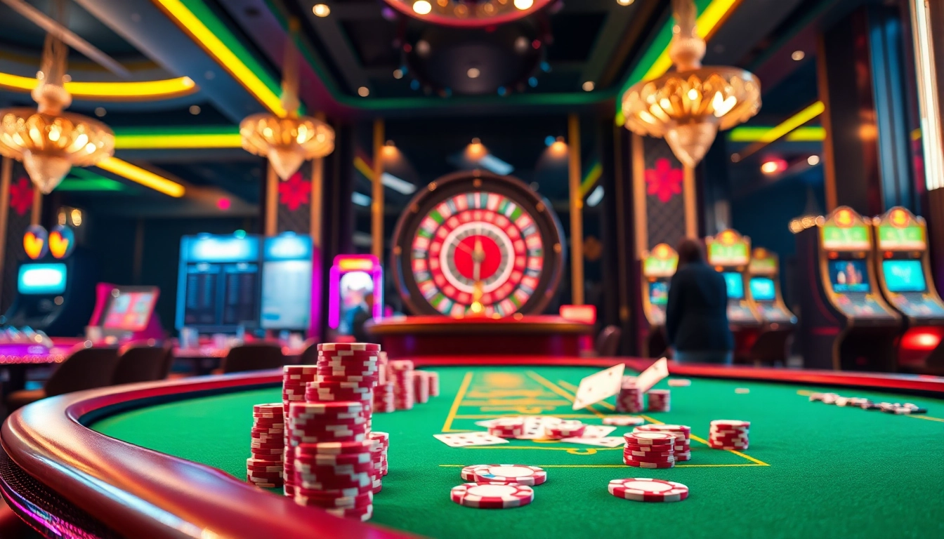 Engage with vn88 players at a luxurious casino featuring vibrant tables and exciting gameplay.