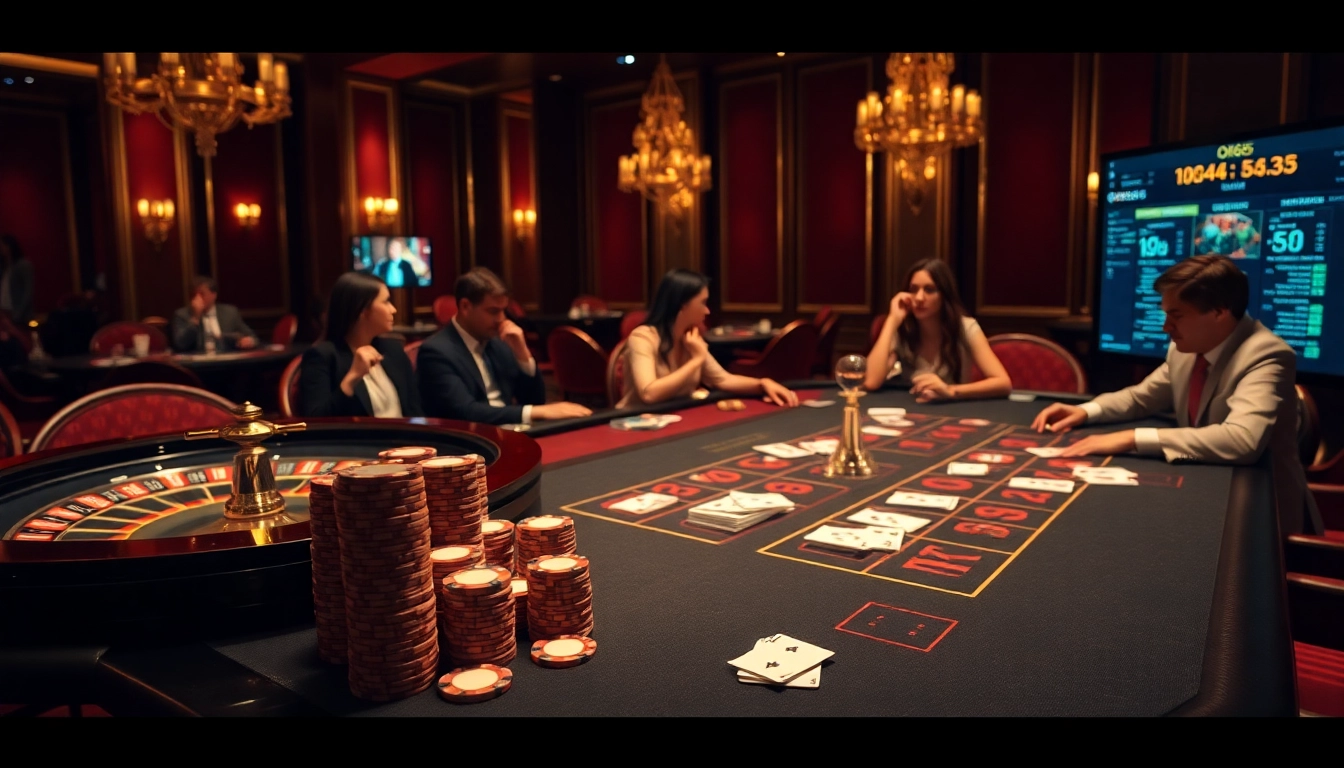 Players enjoying a thrilling game at the OK365 link casino, with vibrant cards and poker chips.