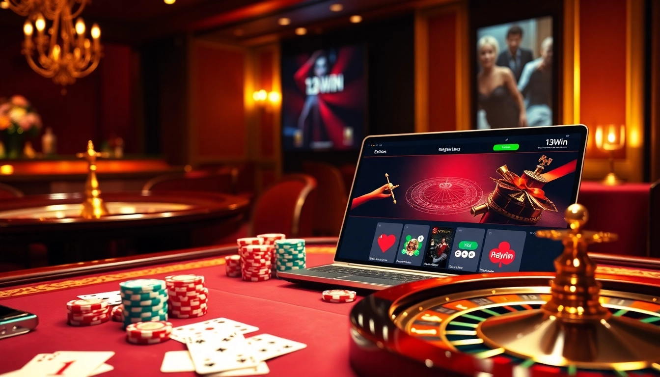 Engaging players at the 13Win casino table with vibrant chips and digital gameplay.