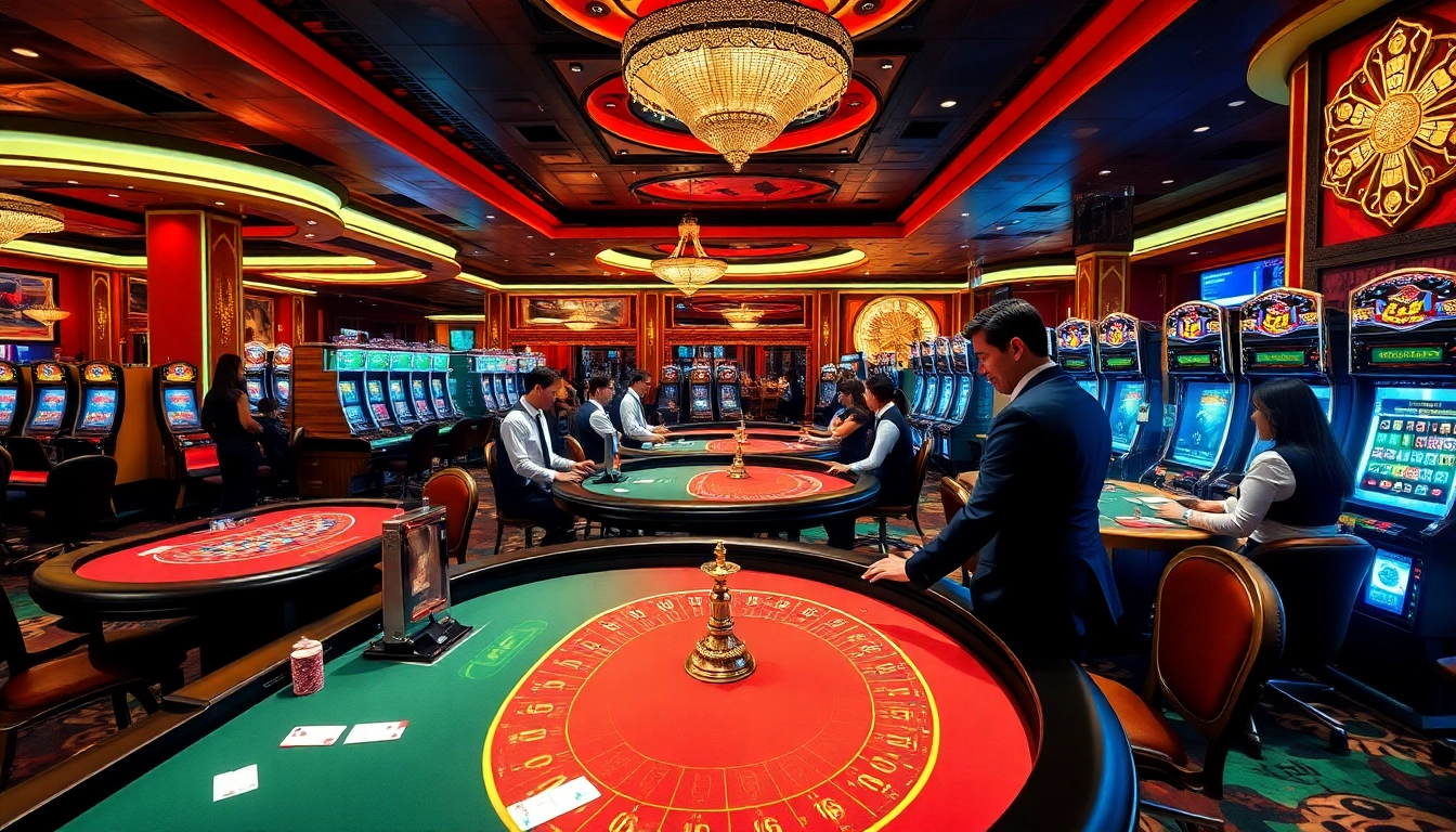 Experience the excitement of gaming action at https://99win1.us.com/ with elegant casino tables and patrons celebrating wins.
