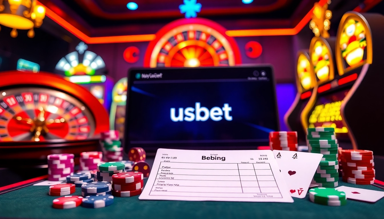 Experience the dynamic world of nhà cái usbet with vibrant casino elements, showcasing online betting and gaming excitement.